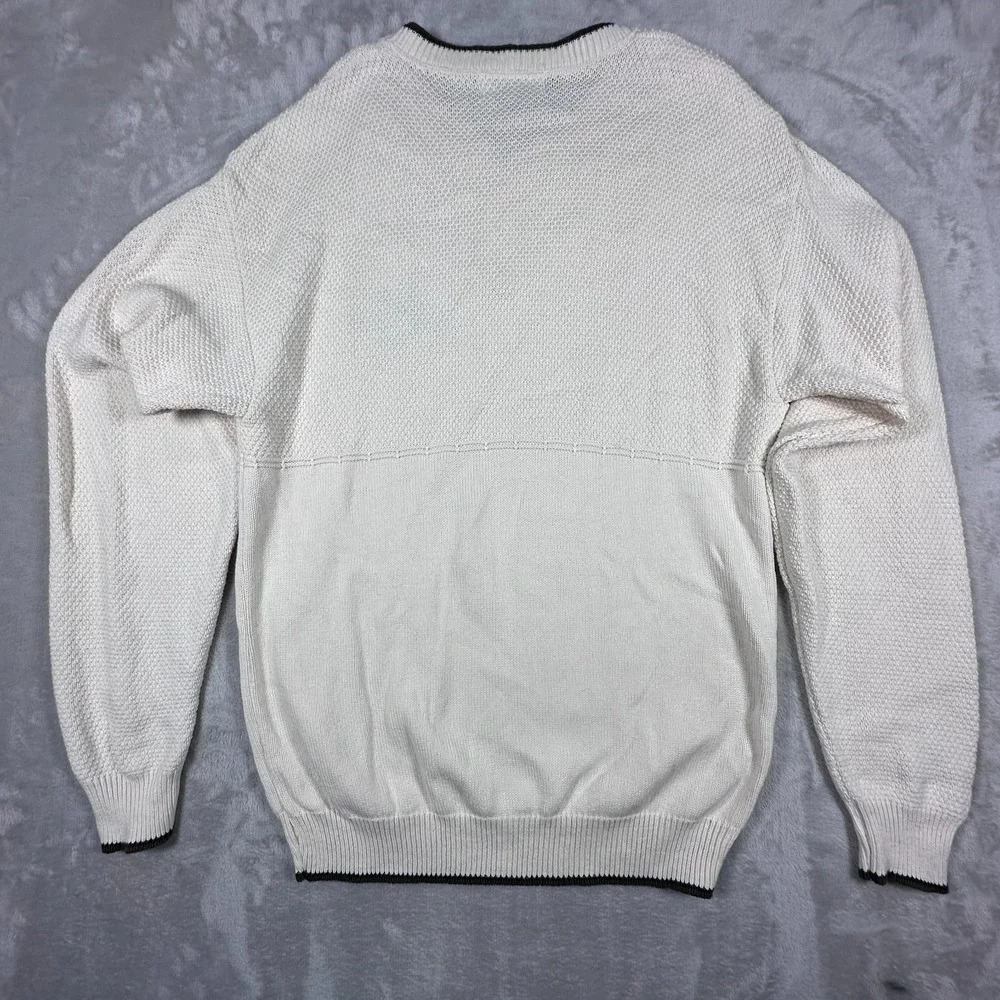 Cedar Falls Henley Sweater Mens Size Medium Ivory Knit Embroidered Deer Wildlife